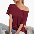Women’s Oversized Crew Neck Asymmetrical Hem Short Sleeve T-Shirt