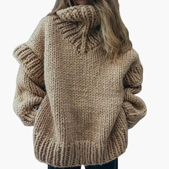Women’s Oversized Turtleneck Jumper with Ribbed Knit and Long Sleeves