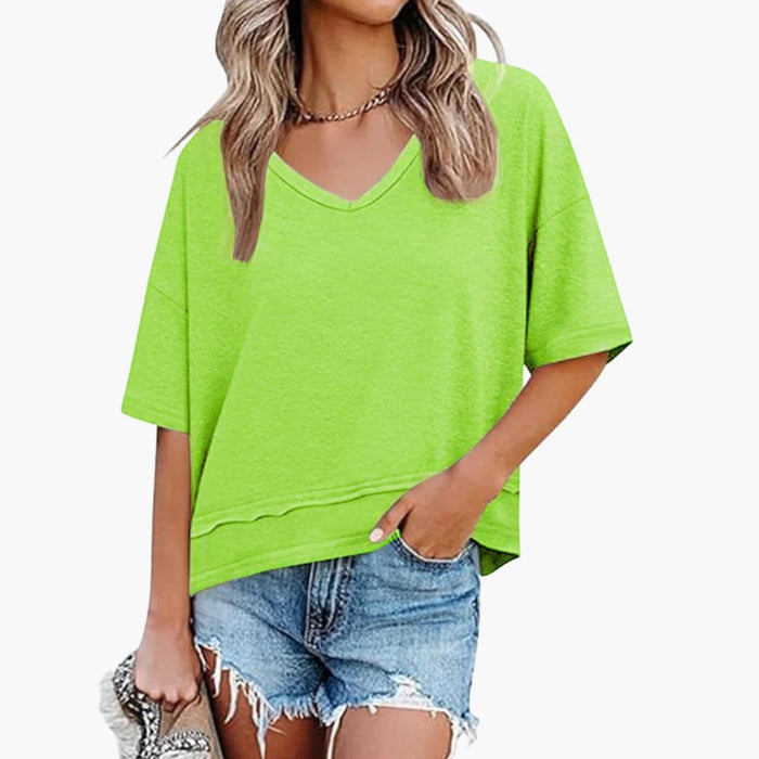 Women’s Oversized V-Neck Dropped Shoulder Short Sleeve T-Shirt