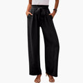 Women's Palazzo Trousers with Elastic Waistband and Tie Detail