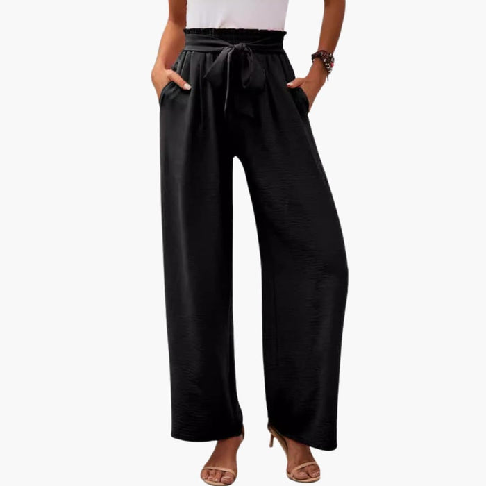 Women's Palazzo Trousers with Elastic Waistband and Tie Detail