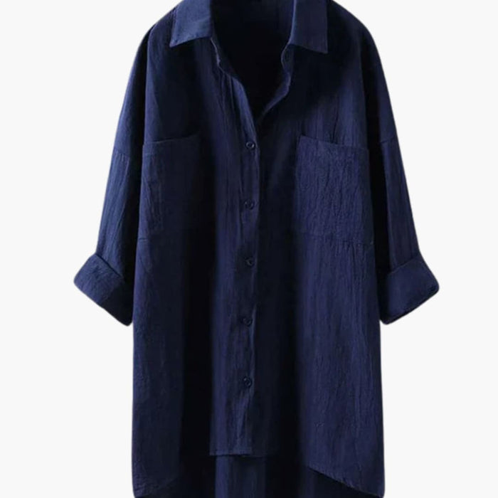 Women’s Relaxed Fit Crew Neck Blouse – Long Sleeve Cotton Blend Woven Top