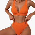 Women’s Ribbed Bikini Set with Wide Straps and High-Cut Bottom