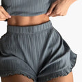 Women’s Ribbed Ruffle Sleeve Top and Shorts Set – Two-Piece Outfit