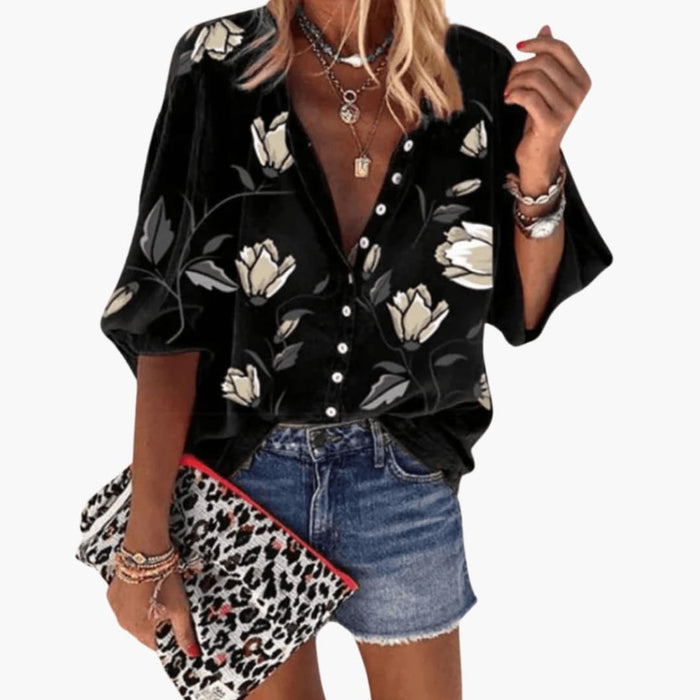 Women’s Round Neck Blouse – Short Sleeve Woven Top