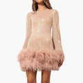 Women’s Sequin Dress with Feather-Trim Hem