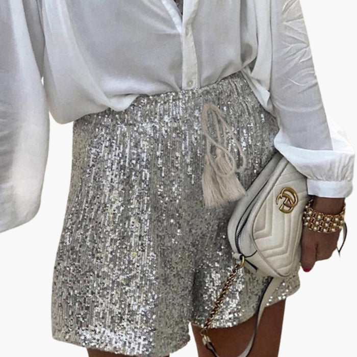 Women's Sequin Shorts with Elastic Waist and Drawstring