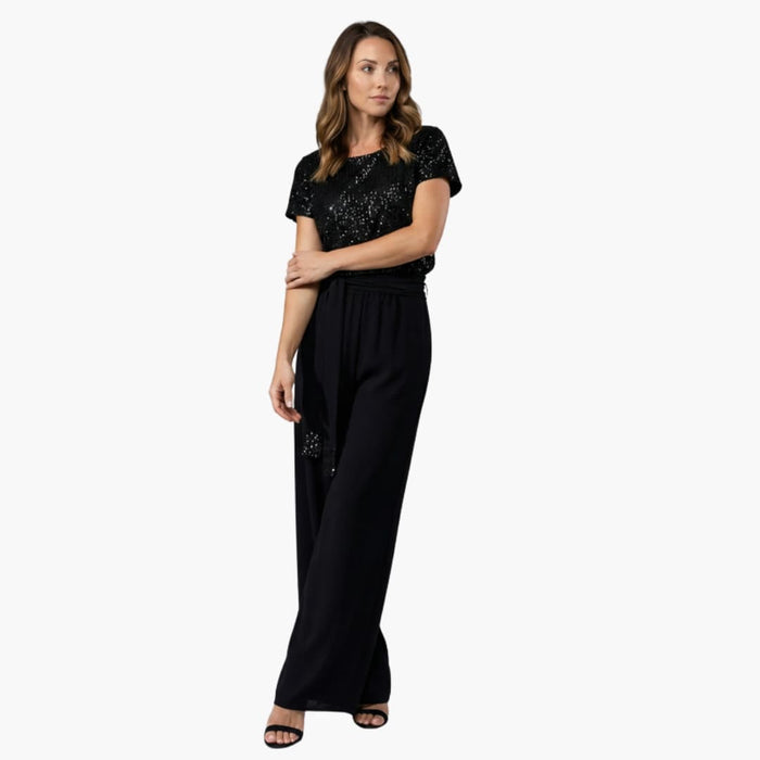 Women’s Sequined Top Jumpsuit with Wide Legs