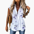Women’s Short Sleeve Butterfly Print Blouse with Round Neck