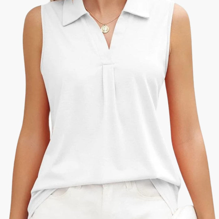 Women’s Sleeveless Collared Button-Down Blouse – Woven Summer Top
