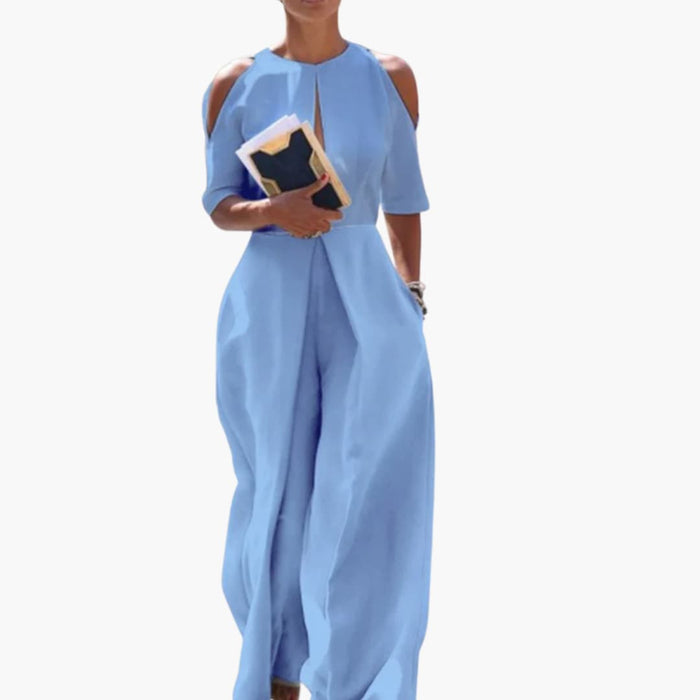 Women’s Sleeveless Jumpsuit with Straight Legs and Round Neckline