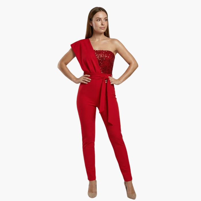 Women’s Sleeveless Patchwork Sequin Straight Leg Jumpsuit