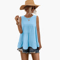 Women's Sleeveless Round Neck Top with Layered Ruffle Detail