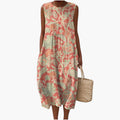 Women's Sleeveless Dress with Linen Blend and Loose Fit