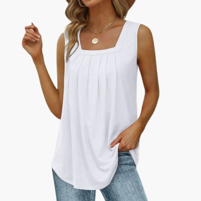 Women’s Sleeveless Top – Hip-Length Cut with Plain Woven Material