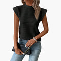 Women’s Sleeveless Top with Stand-Up Collar and Structural Design