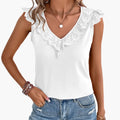 Women’s Sleeveless Top with V-Neck and Lace Trim