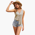 Women’s Sleeveless V-Neck Blouse with Button Details