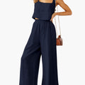 Women’s Square Neck Crop Top and Wide Leg Trousers Set – Two-Piece Outfit