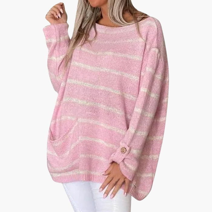 Women’s Striped Pullover Jumper with Patch Pocket