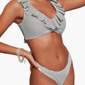 Women’s Striped Ruffle Bikini Set with Tie-Side Bottom
