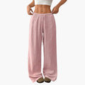 Women’s Summer Wide Leg Trousers with Elastic Waist and Side Pockets – Pull-On Full-Length Trousers
