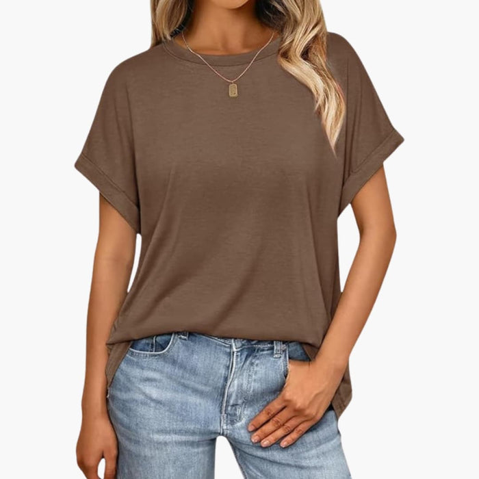 Women’s Tunic T-Shirt with Cuffed Sleeves – Round Neck Top