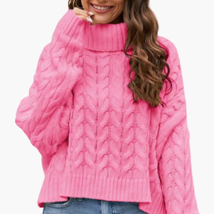 Women’s Turtleneck Jumper with Cable Knit Pattern and Long Sleeves