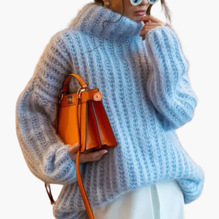 Women's Turtleneck Jumper with Ribbed Knit and Wide Sleeves
