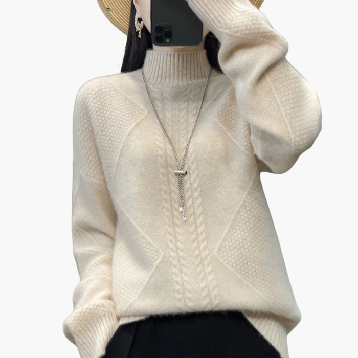 Women’s Turtleneck Jumper with Textured Knit and Long Sleeves