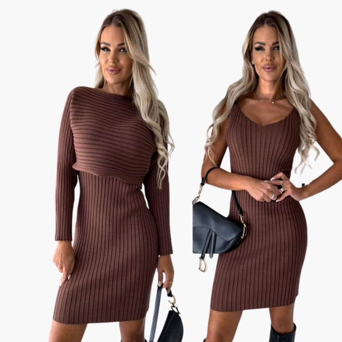 Women’s Two-Piece Dress Set with Sleeveless Dress and Jumper