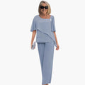 Women’s Two-Piece Outfit Set Short Sleeve Top & Straight Leg Trousers Set