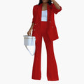 Women’s Two-Piece Trousers Suit Set – Button-Front Blazer and Straight Leg Trousers