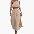 Women's Two-Piece Set with Asymmetrical Top and Midi Skirt