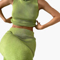 Women's Two-Piece Set with High Collar Top and Midi Skirt