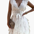 Women’s V-Neck Asymmetrical Mesh Dress