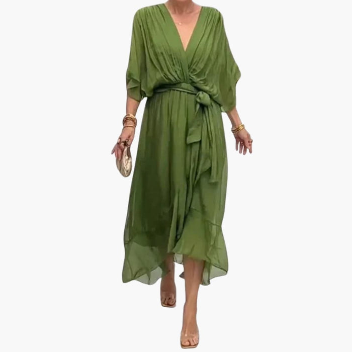 Women’s V-Neck Dress with Chiffon Finish