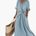 Women’s Dress with V Neck and Draped Waist