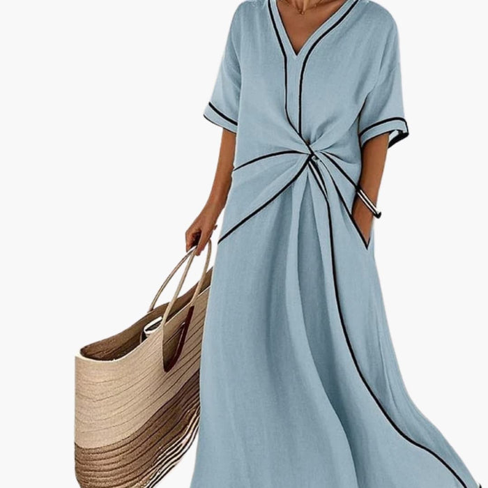 Women’s Dress with V Neck and Draped Waist