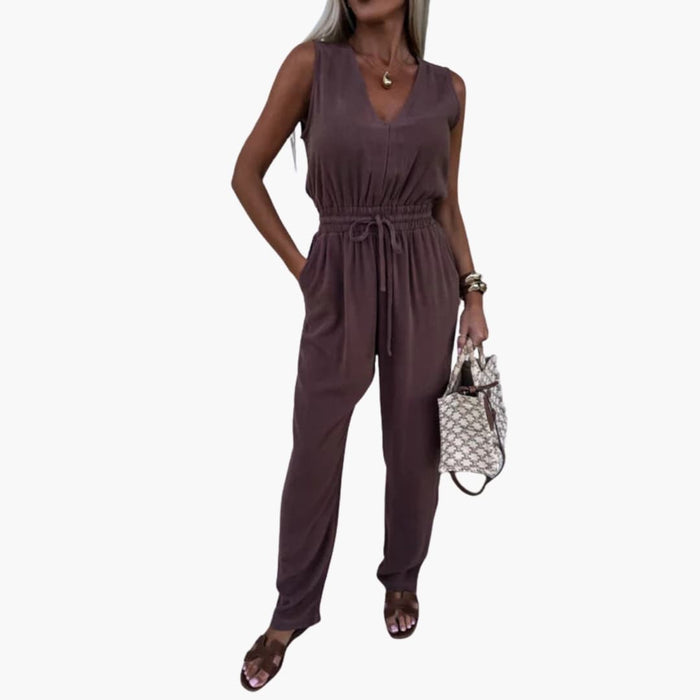 Women’s V-Neck Jumpsuit with Tie Waist