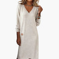 Women’s Midi Dress with V Neck and Side Pockets