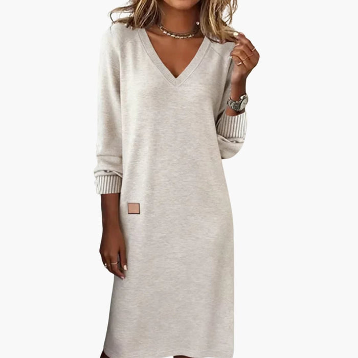 Women’s Midi Dress with V Neck and Side Pockets