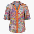 Women’s V-Neck Printed Blouse – Woven Long Sleeve Pullover Top