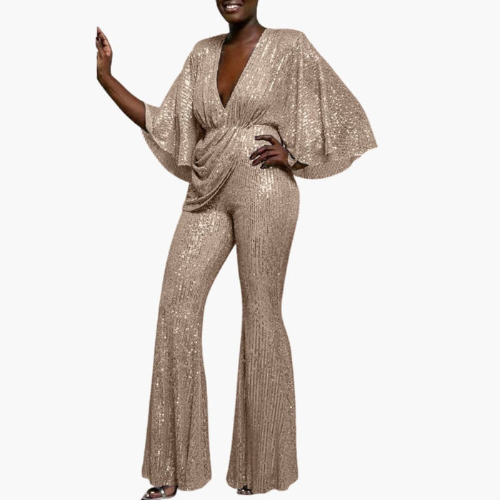 Women’s V-Neck Sequined Wide Leg Jumpsuit