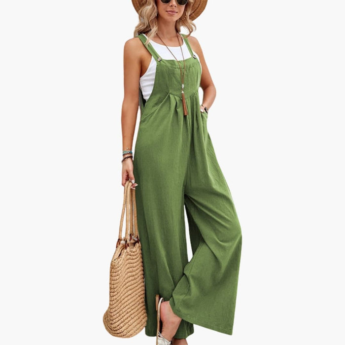 Women’s Wide Leg Jumpsuit with Adjustable Straps and Pockets
