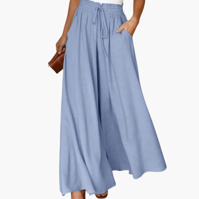 Women’s Wide Leg Trousers with Drawstring and Side Pockets