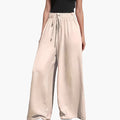 Women’s Wide Leg Trousers with Elastic Waist and Pockets – Pull-On Full-Length Trousers