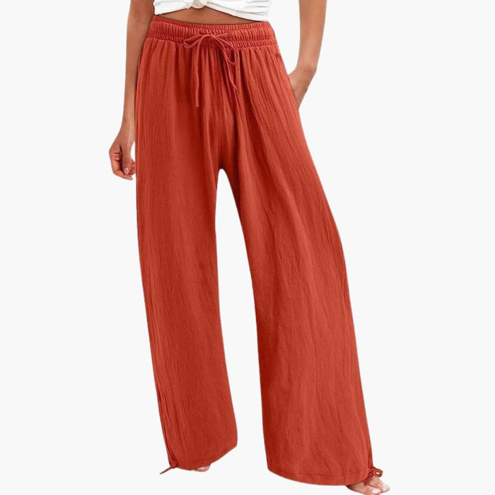 Women’s Wide Leg Trousers with Elastic Waist and Tie Belt