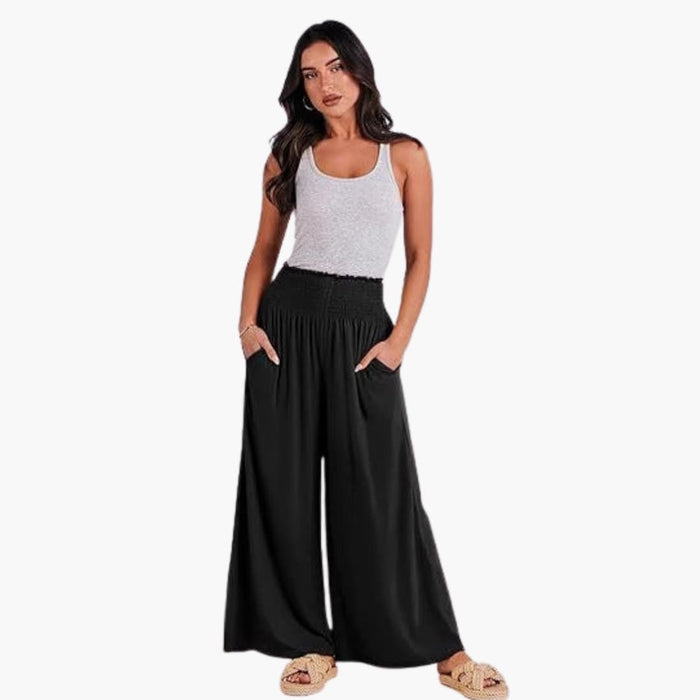 Women’s Wide Leg Trousers with Elastic Waistband and Loose Fit