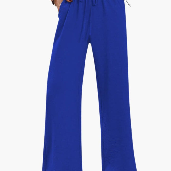 Women’s Wide Leg Trousers with Elastic Waistband and Side Pockets